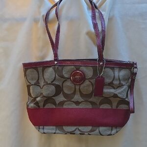 Coach Brown and Red Signature Tote